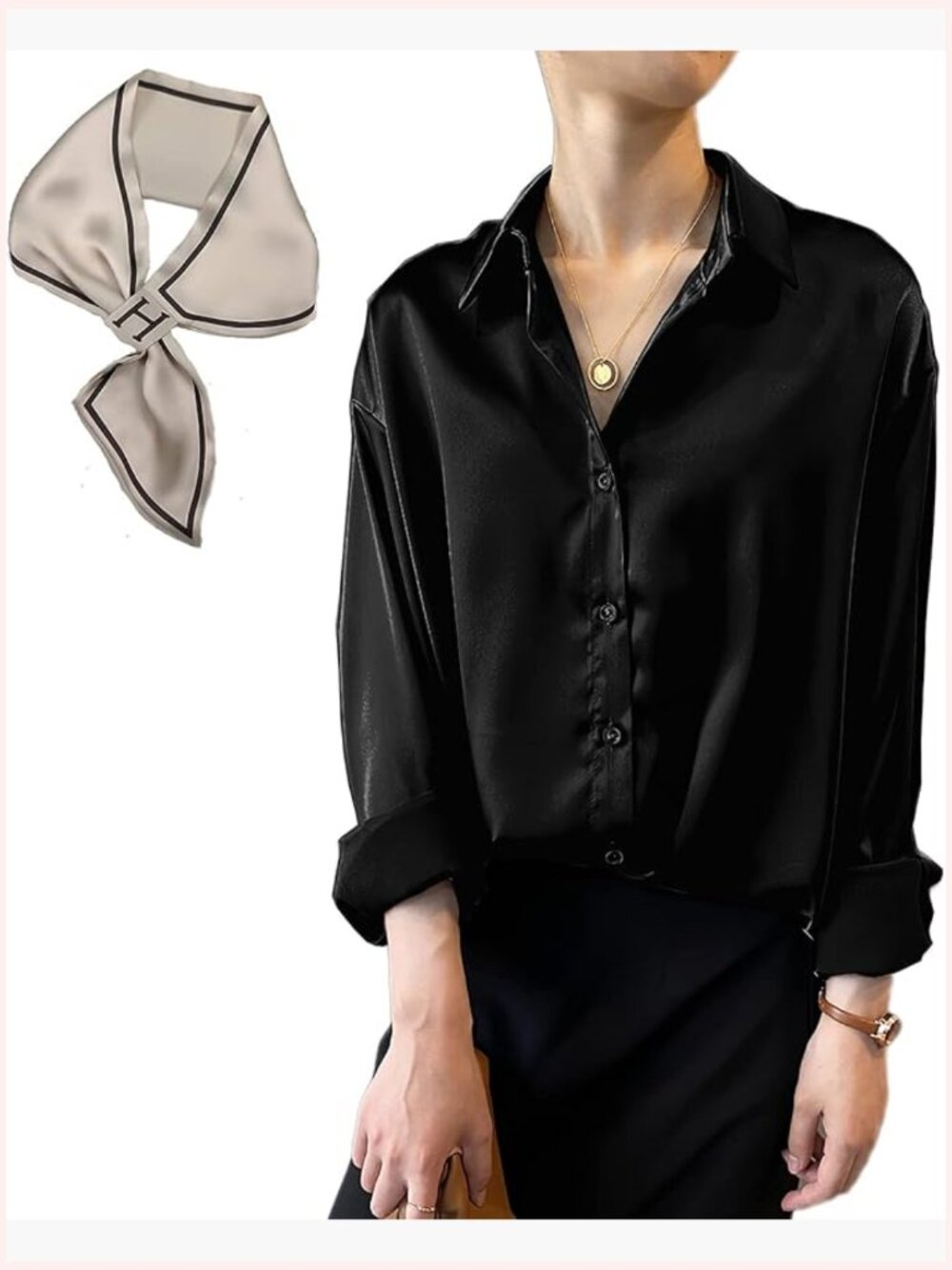 Satin Button Down Shirt Long Sleeve Blouse Silky Office Top Sheer